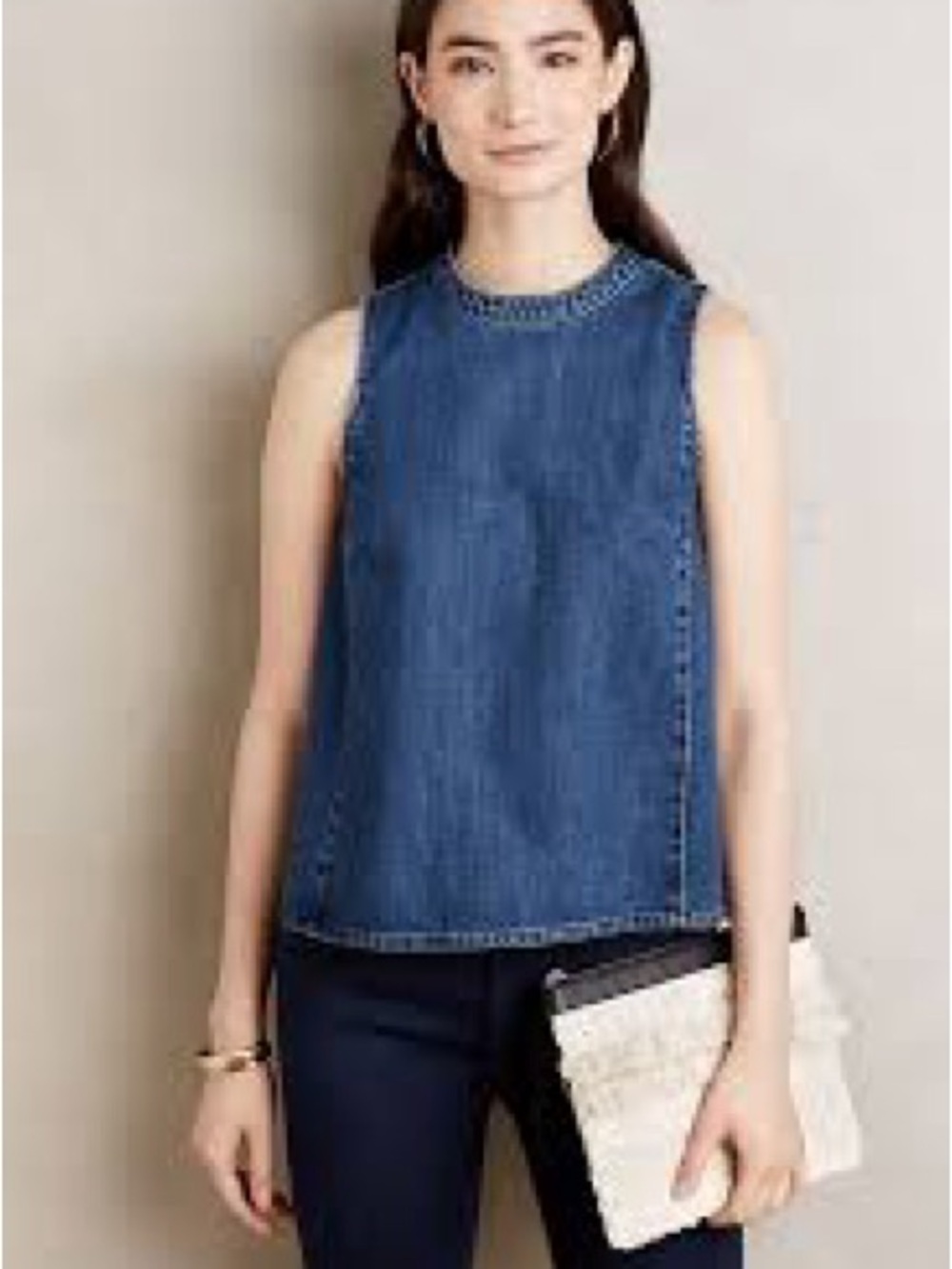 Anthropologie Holding Horses Denim Swing Tank Sleeveless Back Zip Top Jean